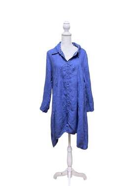 Club Voltaire Italy Women’s 48 US 12 Blue 100% Linen Shirt Dress Tunic